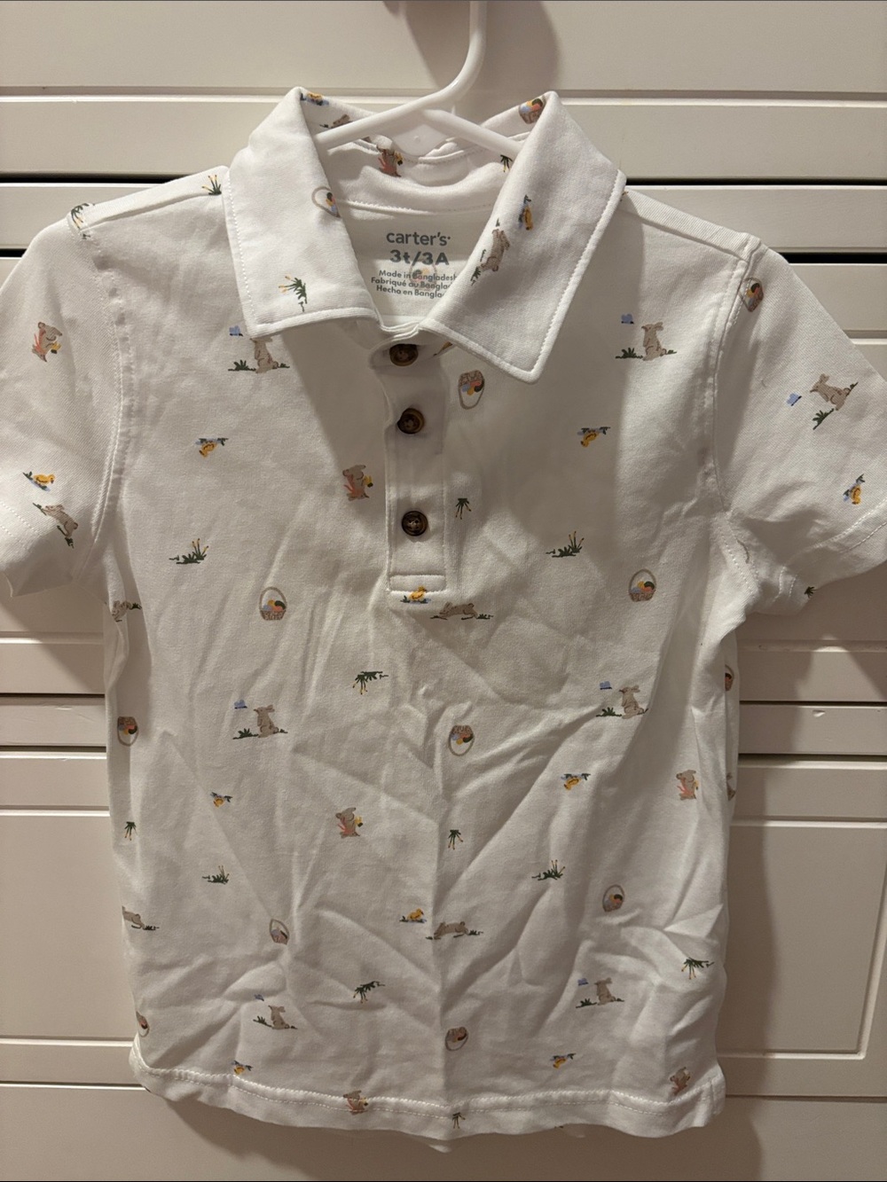 Carter's White Easter 🐣 Polo Shirt with Tiny Animal & Nature Motifs